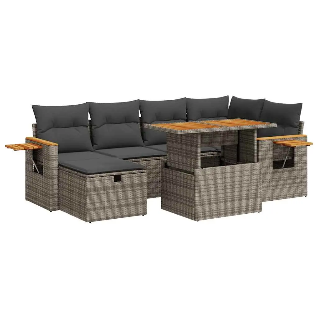 Garden Sofa Set 8 Piece Outdoor Furniture Grey Poly Rattan with Cushions