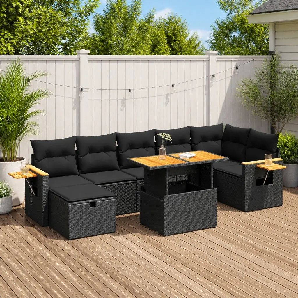5 Piece Garden Sofa Set Outdoor Furniture Black Poly Rattan Patio Conversation