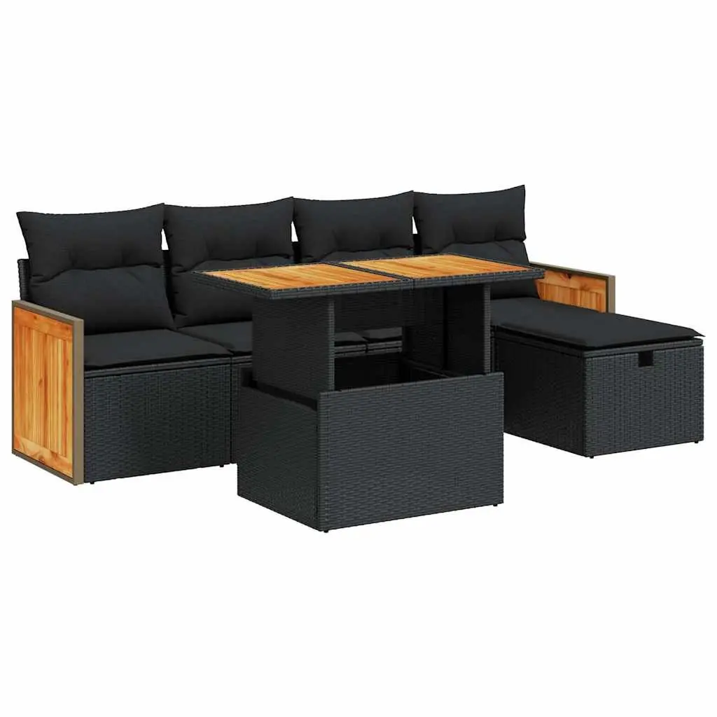 Garden Sofa Set 6 Piece Outdoor Furniture Patio Sectional Storage Cushions Black