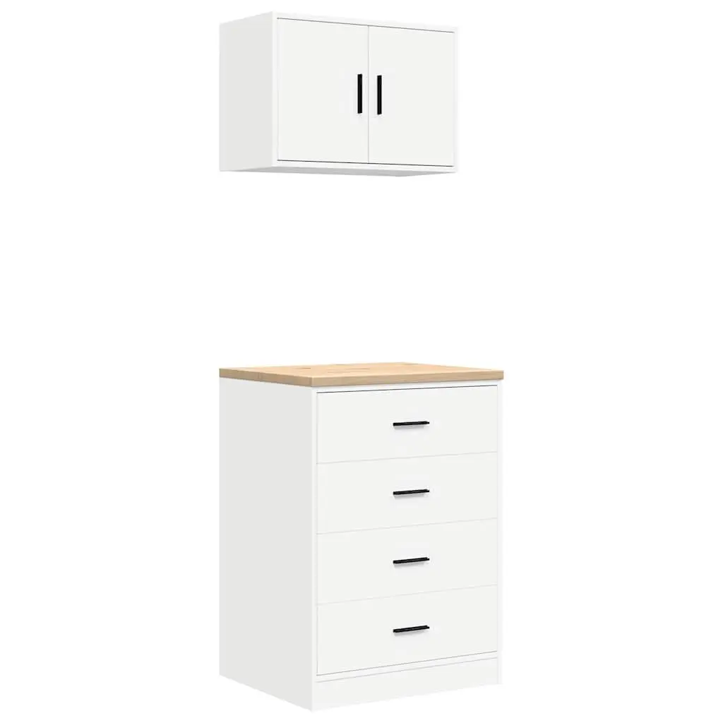 Garage Storage Cabinets 2pc White Engineered Wood Tool Organiser