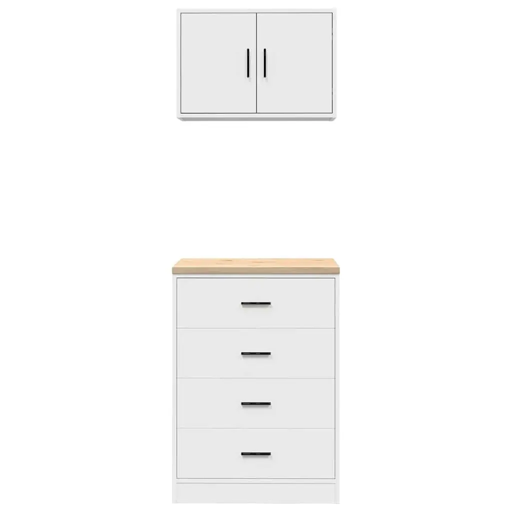 Garage Storage Cabinets 2pc White Engineered Wood Tool Organiser