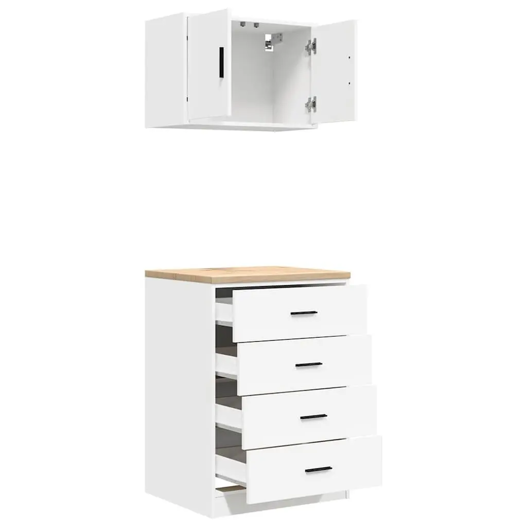 Garage Storage Cabinets 2pc White Engineered Wood Tool Organiser