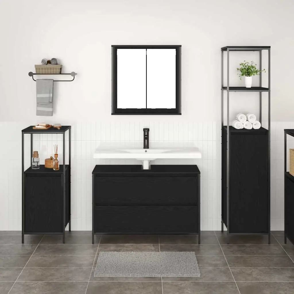 Bathroom Furniture Set Storage Cabinet Unit 3 Piece Black Oak