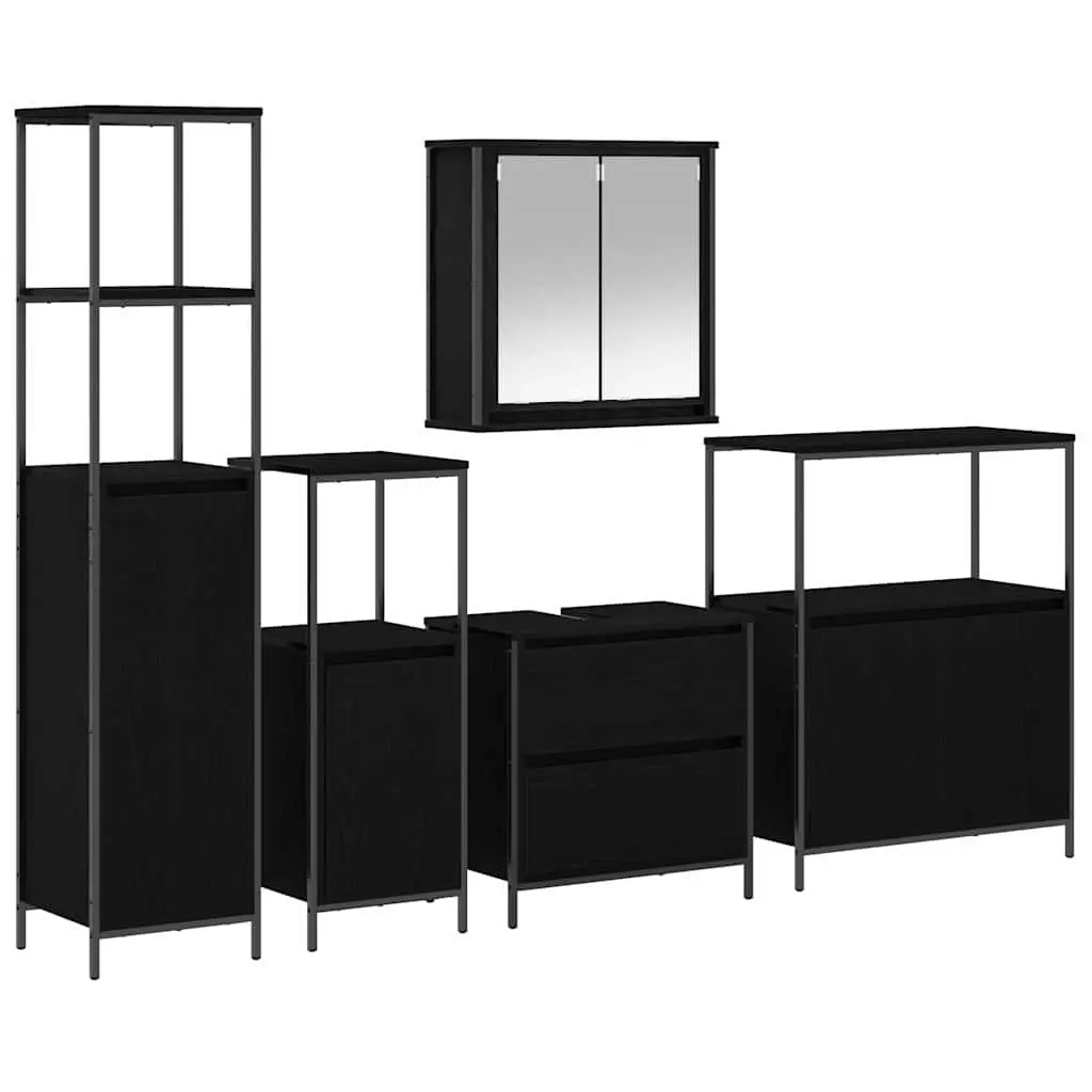 Bathroom Furniture Set 5 Pieces Black Wall Cabinet Shelf Storage Vanity Unit