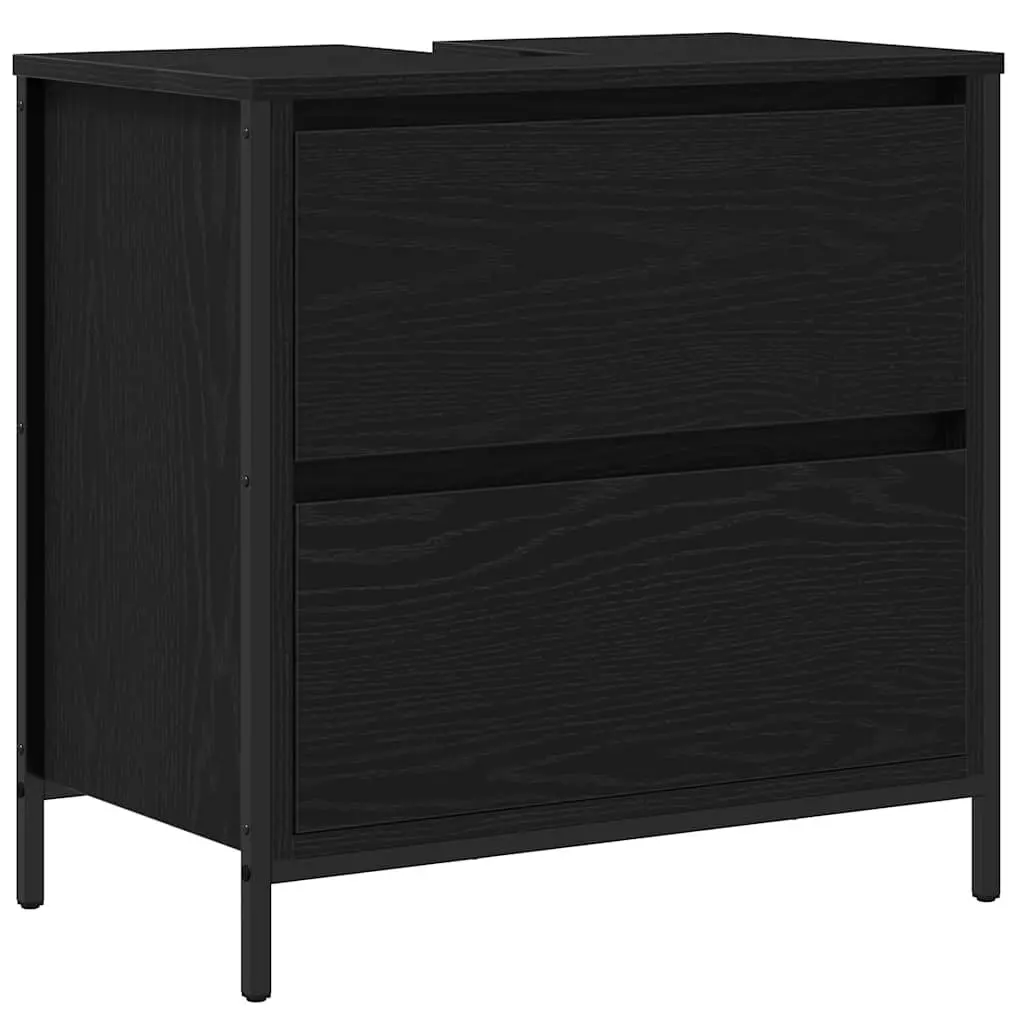 Bathroom Furniture Set 5 Pieces Black Wall Cabinet Shelf Storage Vanity Unit