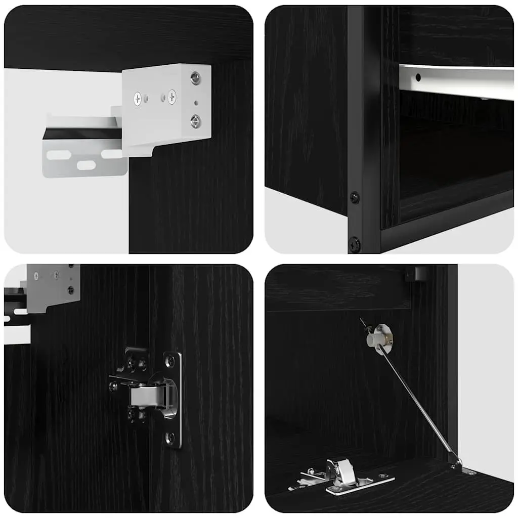 Bathroom Furniture Set 5 Pieces Black Wall Cabinet Shelf Storage Vanity Unit