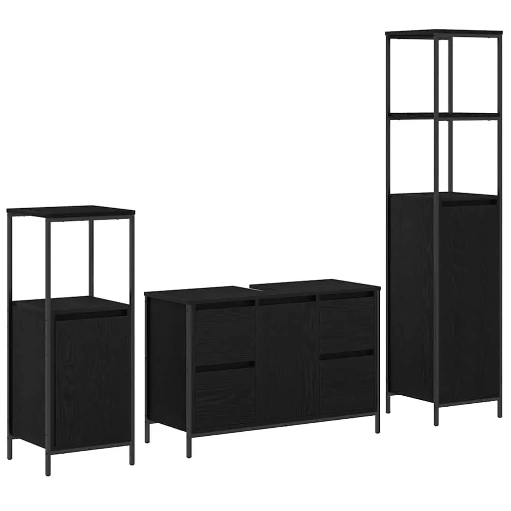 Bathroom Furniture Set 3 pcs Black Oak Vanity Storage Cabinet Drawers Shelves