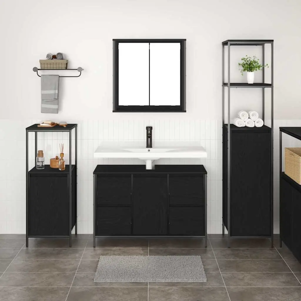 Bathroom Furniture Set 3 pcs Black Oak Vanity Storage Cabinet Drawers Shelves