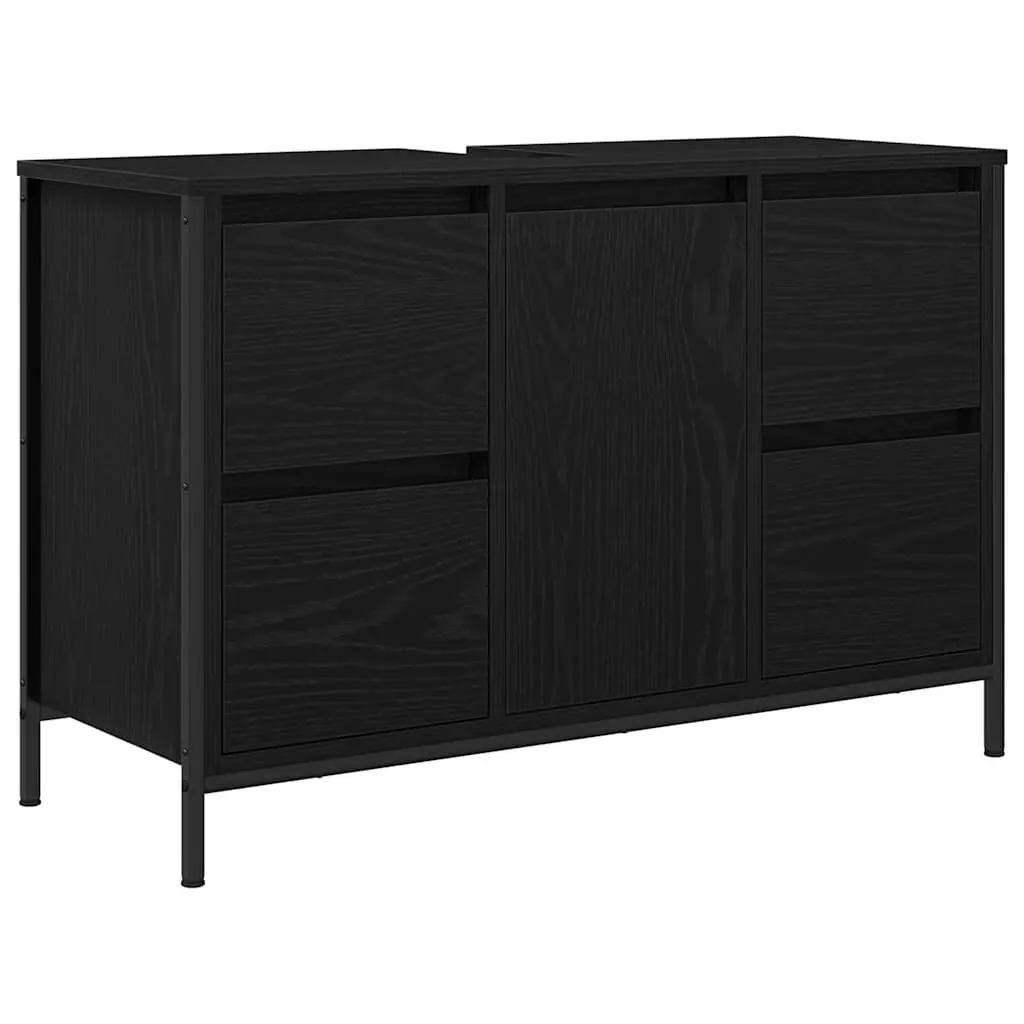 Bathroom Furniture Set 3 pcs Black Oak Vanity Storage Cabinet Drawers Shelves