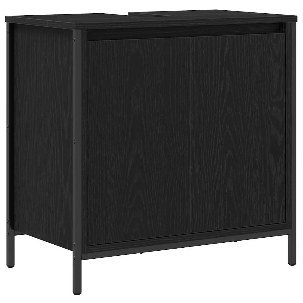 Bathroom Furniture Set Vanity Storage Cabinet Mirror 5 Piece Black Oak