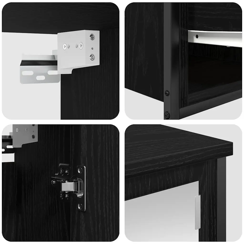 Bathroom Furniture Set Vanity Storage Cabinet Mirror 5 Piece Black Oak