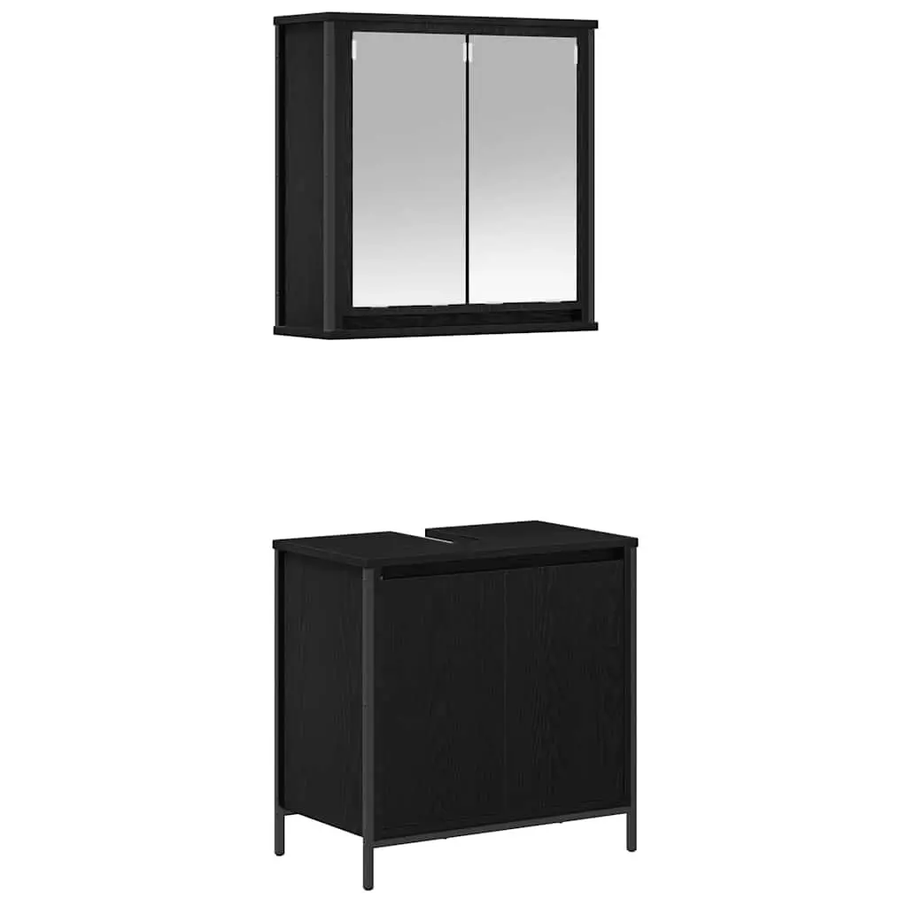 Bathroom Vanity Unit Storage Cabinet 2 Piece Black Engineered Wood