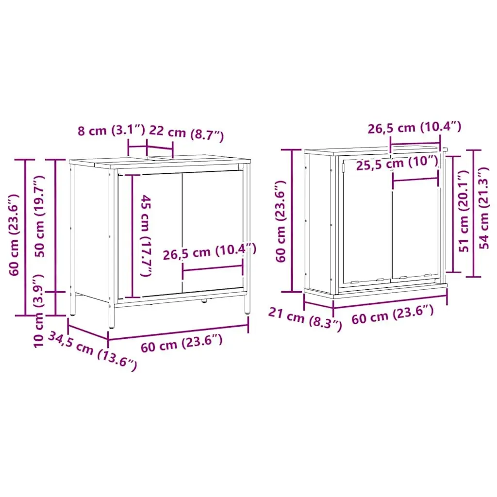 Bathroom Vanity Unit Storage Cabinet 2 Piece Black Engineered Wood