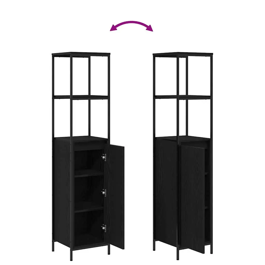 Bathroom Furniture Set Storage Unit Vanity Cabinet with Mirror 3pcs Black Oak