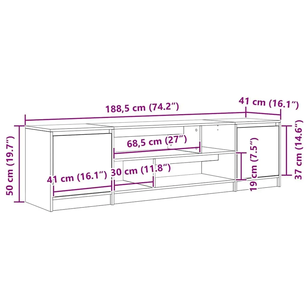TV Cabinet Storage Unit Engineered Wood 188.5 x 41 x 50 cm White