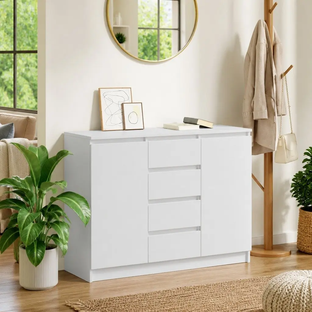 Sideboard with Drawers White Storage Cabinet Engineered Wood Buffet Organiser