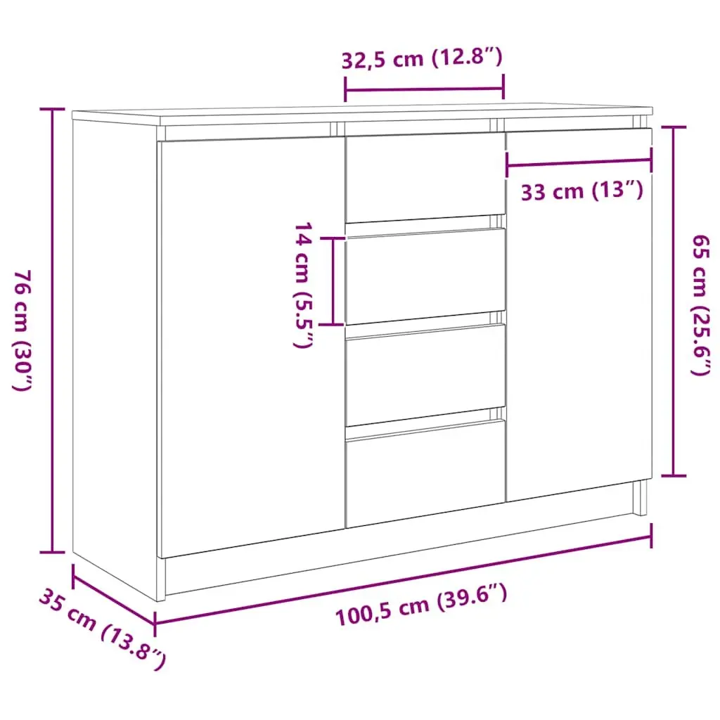 Sideboard with Drawers White Storage Cabinet Engineered Wood Buffet Organiser