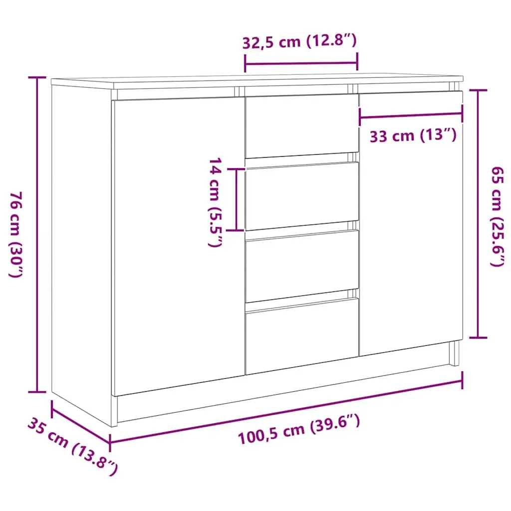 Sideboard Storage Cabinet with Drawers and Doors 1005mm x 350mm x 760mm Brown Engineered Wood