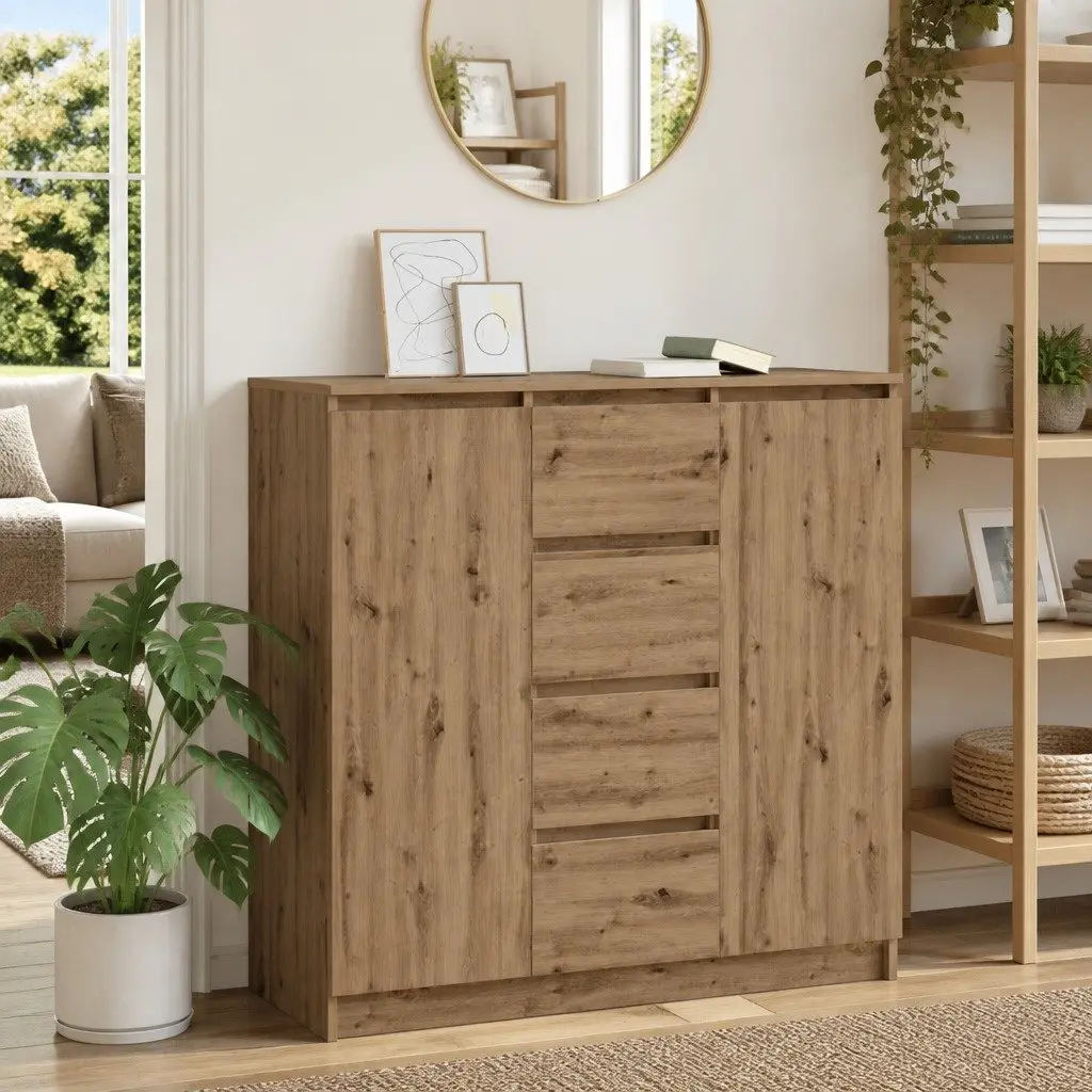 Sideboard with Drawers Brown Storage Cabinet Engineered Wood Living Room