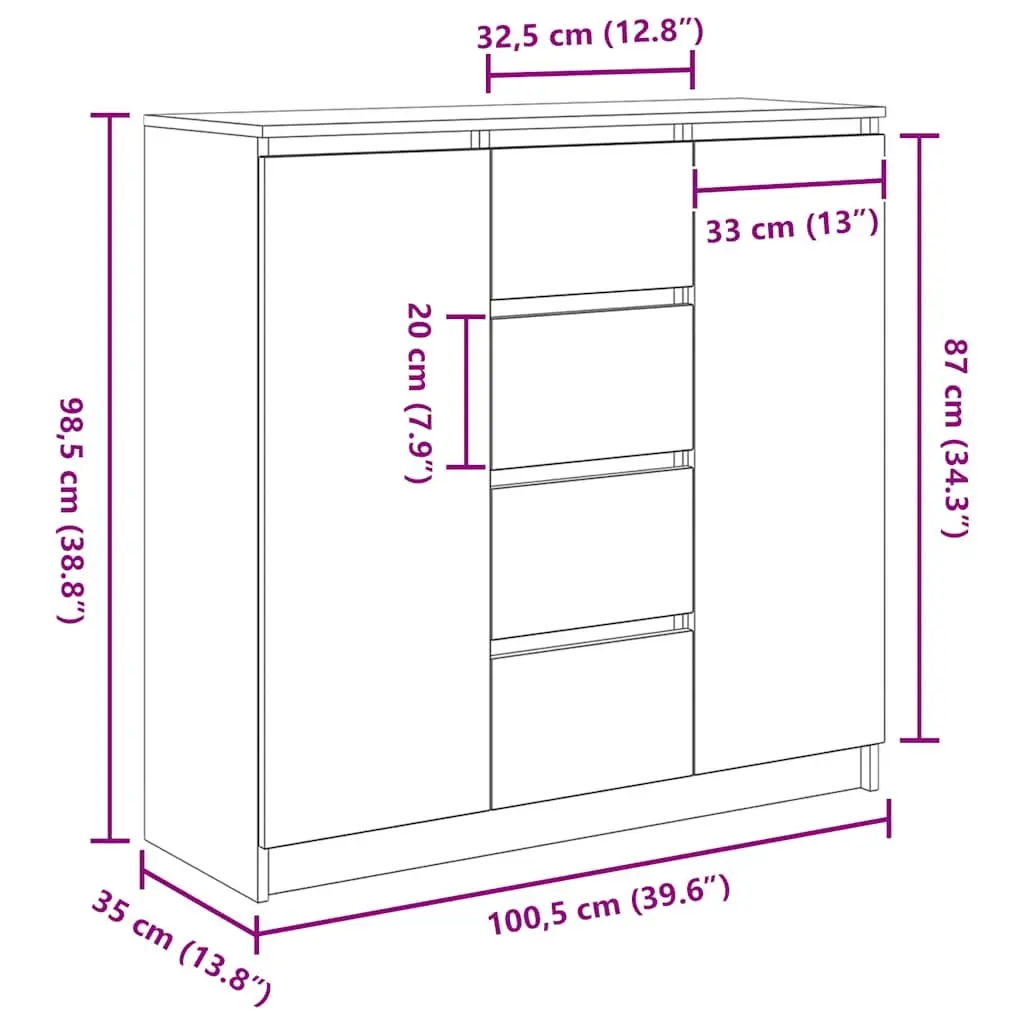 Sideboard with Drawers Brown Storage Cabinet Engineered Wood Living Room