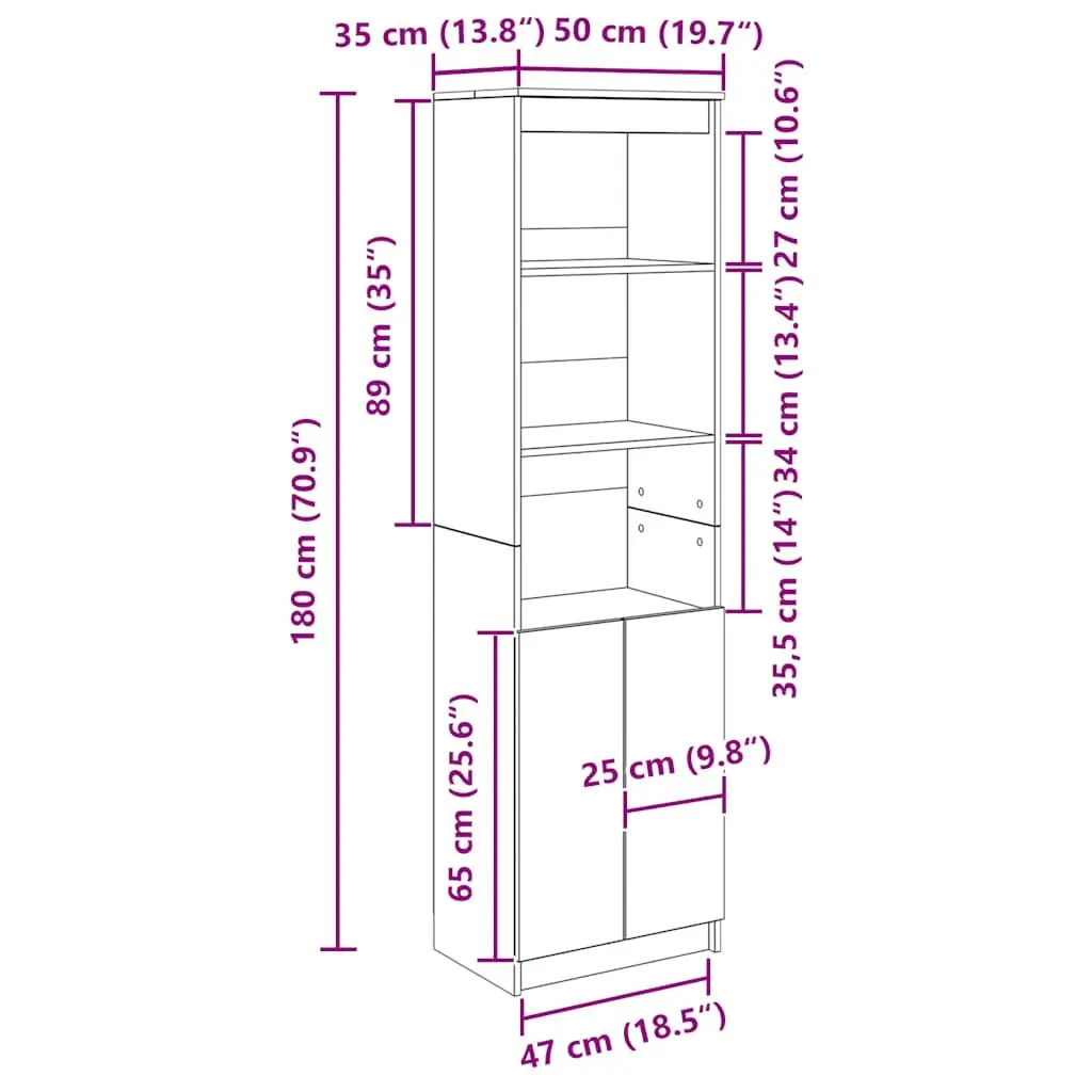 Highboard Storage Cabinet White 50x35x180cm Engineered Wood Tall Cupboard