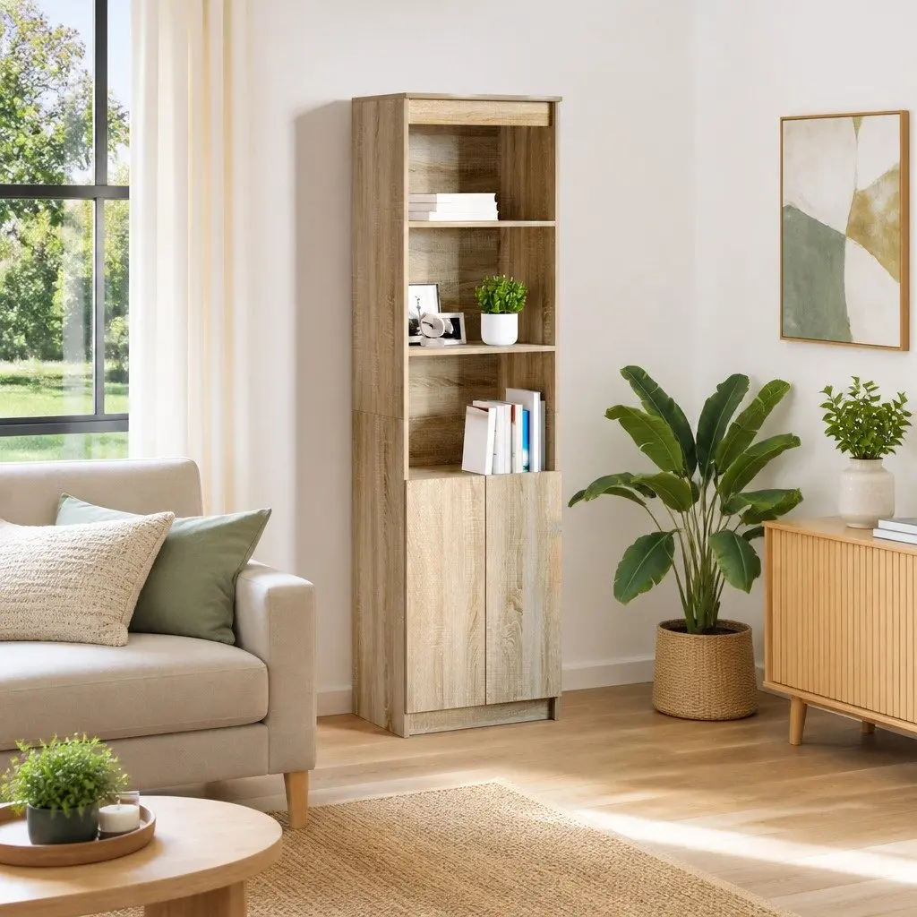 Highboard Storage Cabinet Brown Engineered Wood Tall Cupboard Sideboard Buffet