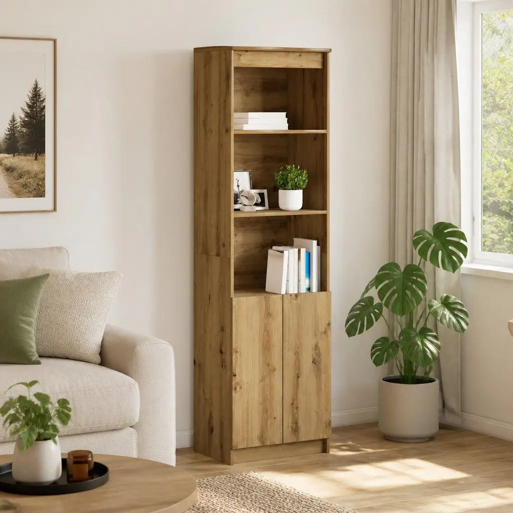 Highboard Storage Cabinet Tall Cupboard Brown Engineered Wood