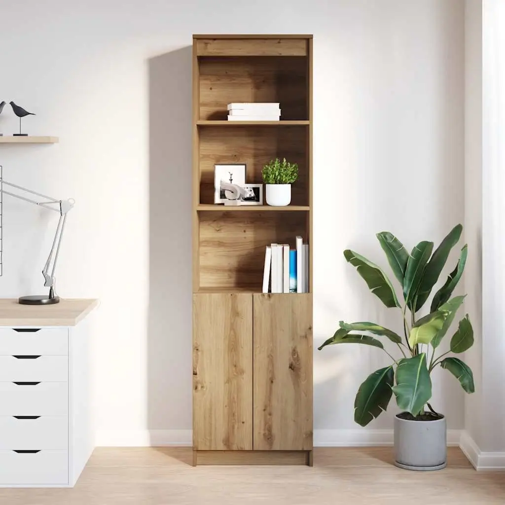 Highboard Storage Cabinet Tall Cupboard Brown Engineered Wood