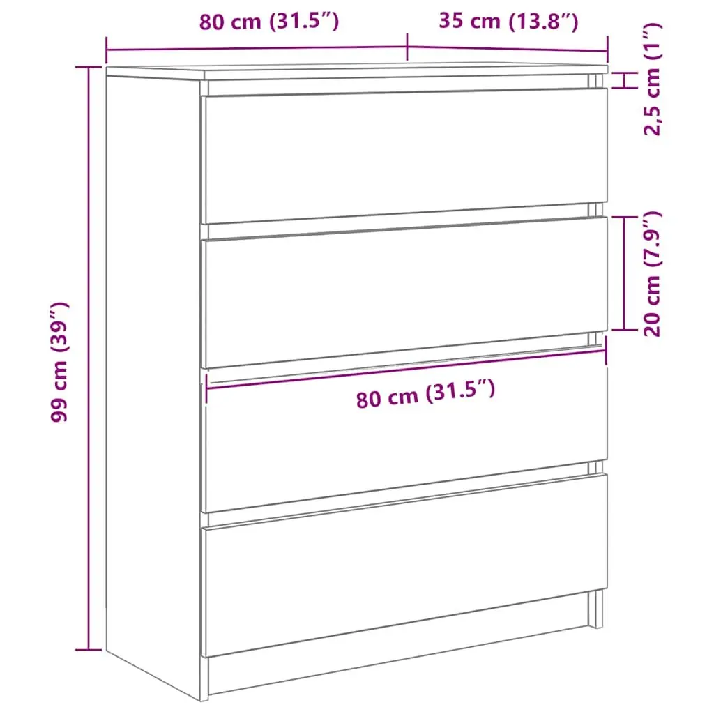 Storage Cabinet Sideboard Engineered Wood 80x35x99cm White Minimalist Furniture