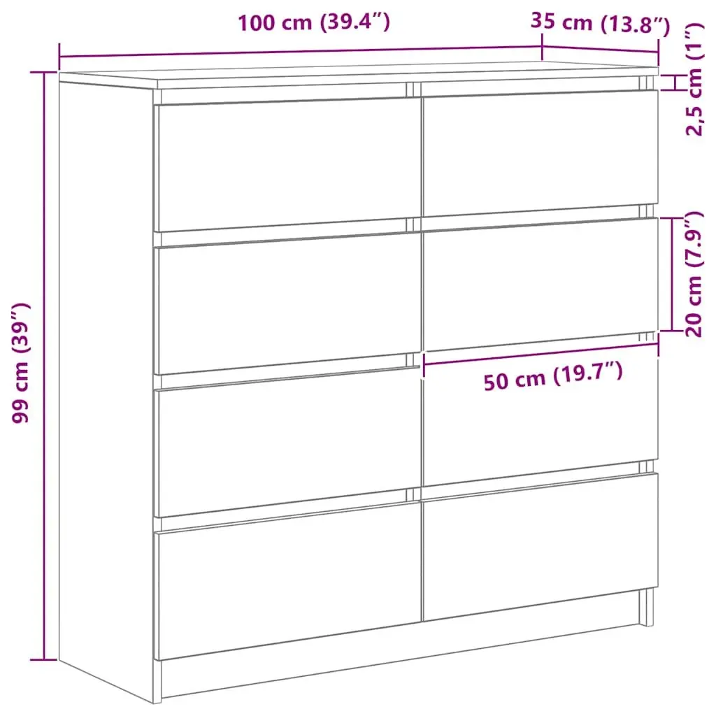 Sideboard Storage Cabinet Engineered Wood 100x35x99cm Brown