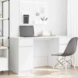 Practical White Engineered Wood Desk with Drawer Storage