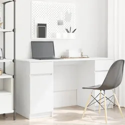 Practical White Engineered Wood Desk with Drawer Storage