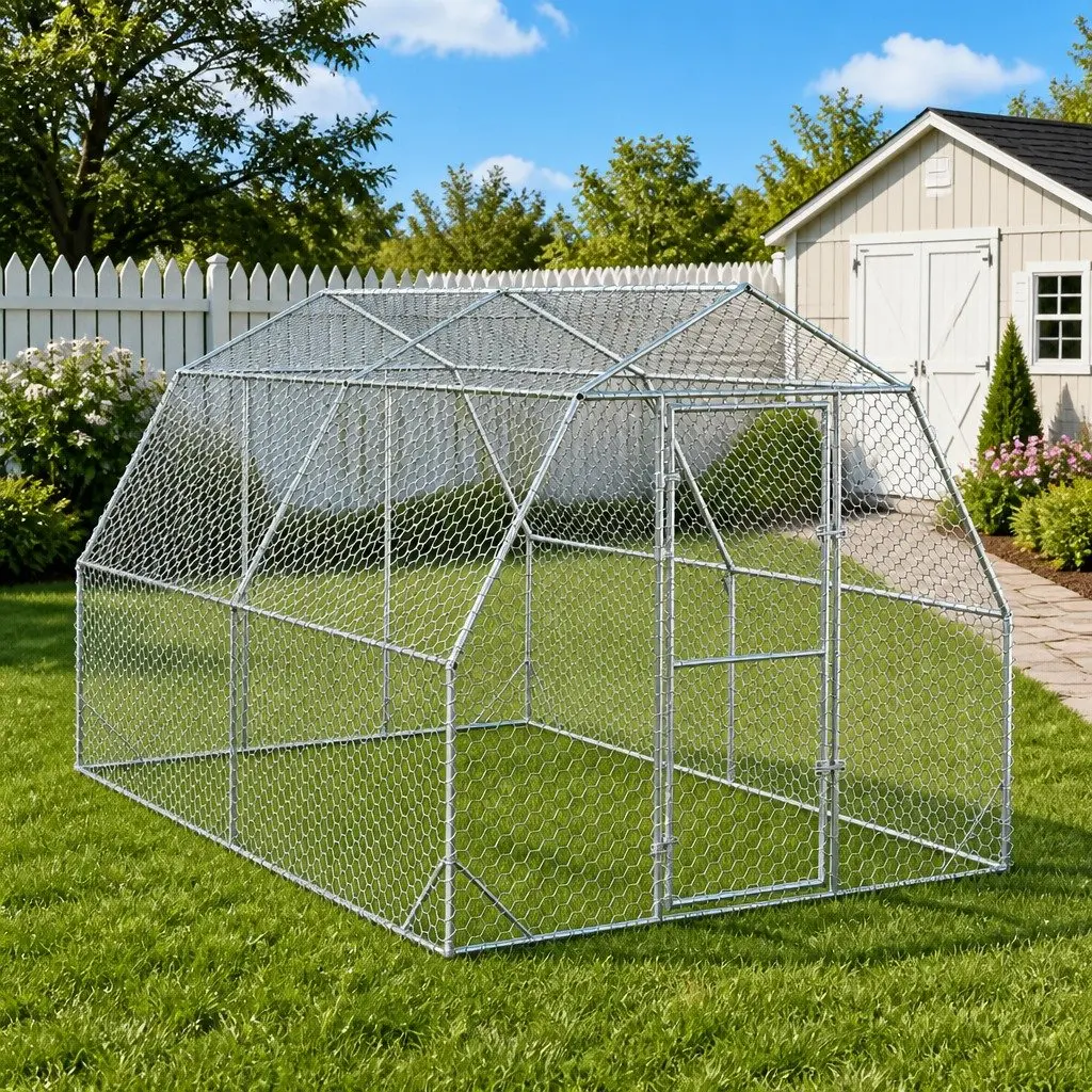 Chicken Run Outdoor Coop 2.5x4x2.25m Galvanised Steel Mesh Enclosure Silver