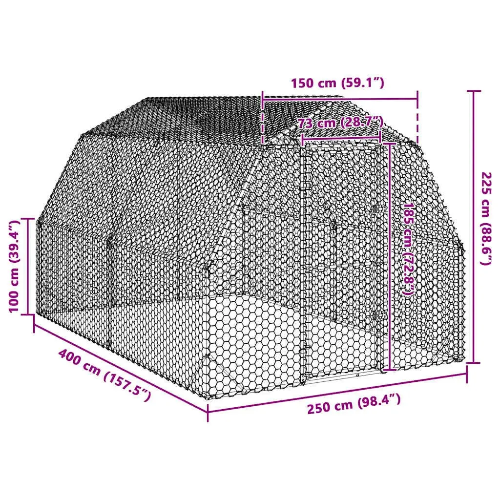 Chicken Run Outdoor Coop 2.5x4x2.25m Galvanised Steel Mesh Enclosure Silver