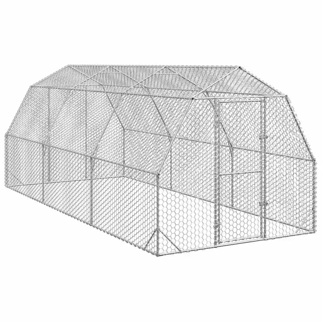 Chicken Run Walk-In Coop Outdoor Enclosure 2.5x6x2.25m Silver Galvanised Steel Mesh