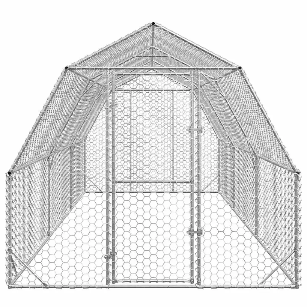 Chicken Run Walk-In Coop Outdoor Enclosure 2.5x6x2.25m Silver Galvanised Steel Mesh