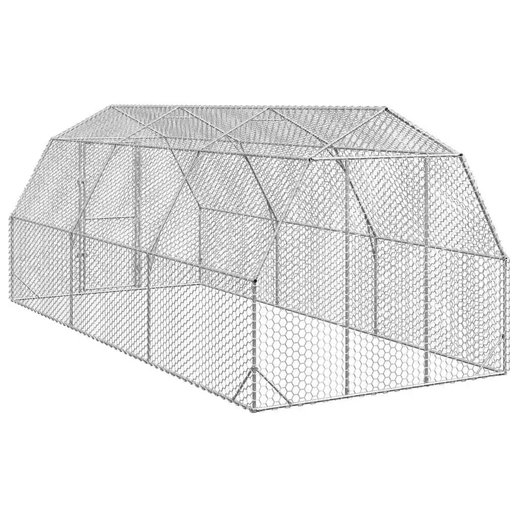 Chicken Run Walk-In Coop Outdoor Enclosure 2.5x6x2.25m Silver Galvanised Steel Mesh