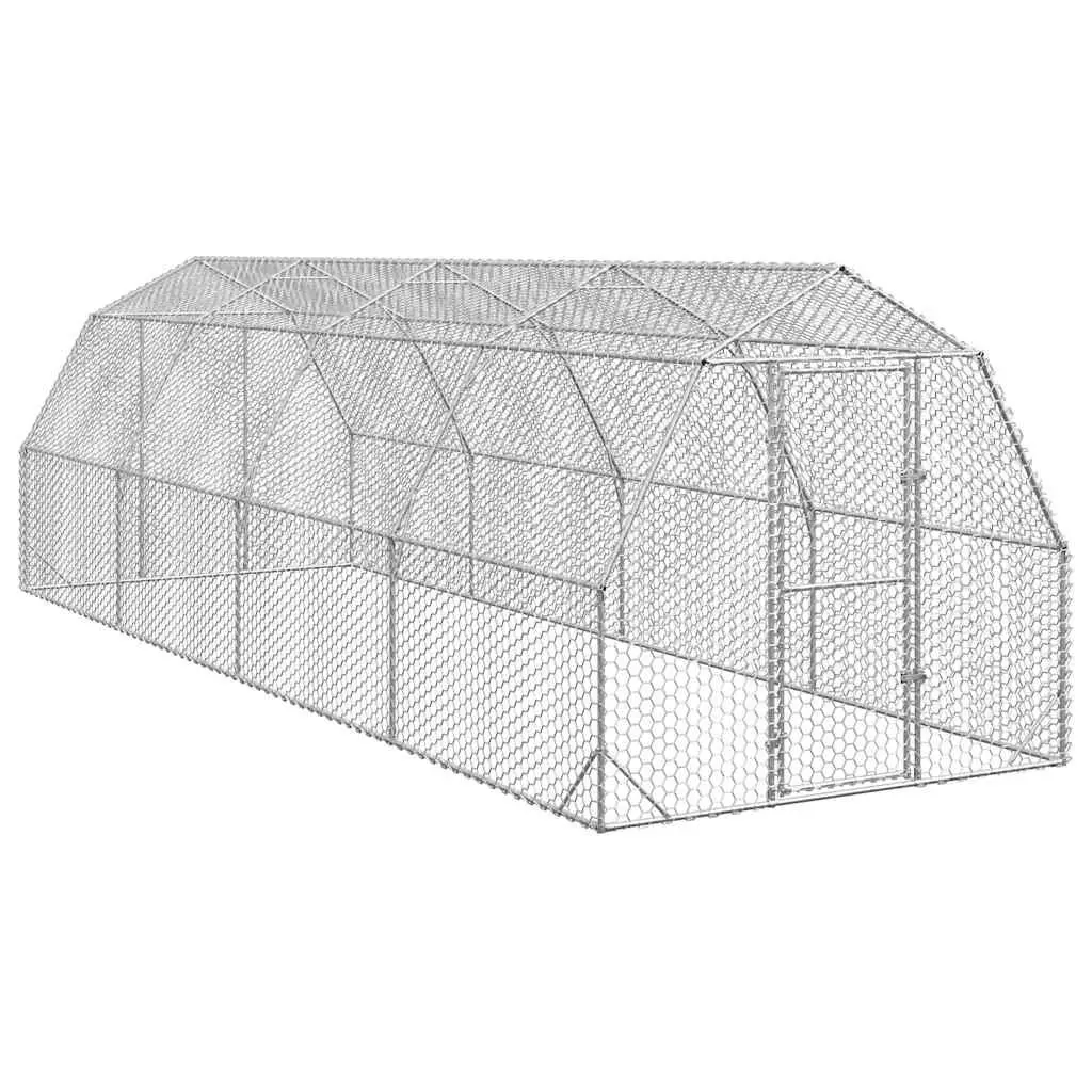 Walk-In Chicken Run Outdoor Use 2.5x8x2.25m Galvanised Steel Mesh Enclosure Silver
