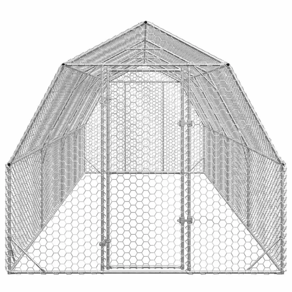 Walk-In Chicken Run Outdoor Use 2.5x8x2.25m Galvanised Steel Mesh Enclosure Silver