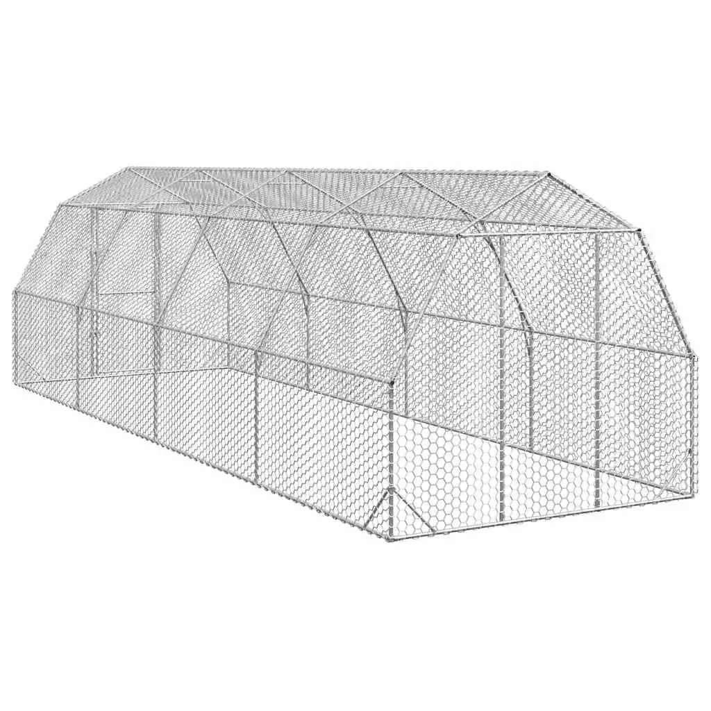 Walk-In Chicken Run Outdoor Use 2.5x8x2.25m Galvanised Steel Mesh Enclosure Silver