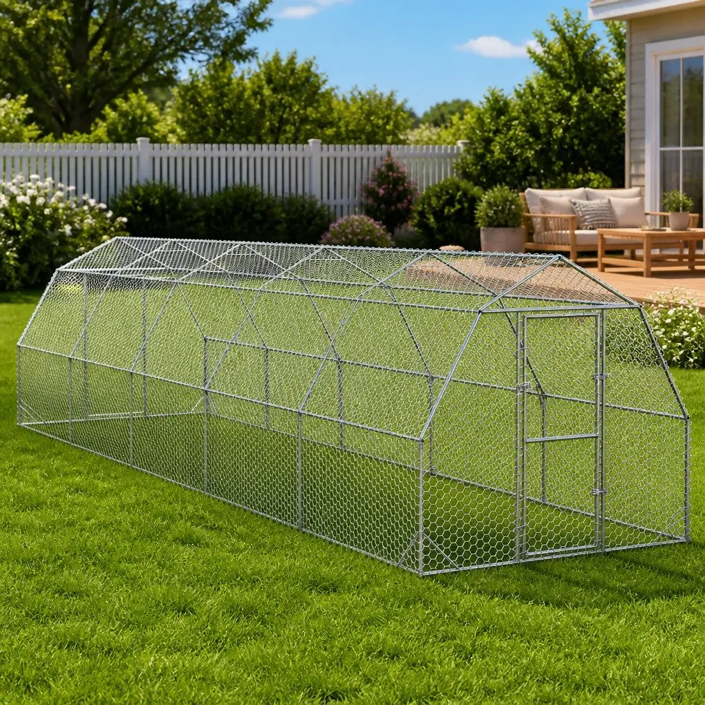 Chicken Run Galvanised Steel Mesh Poultry Enclosure 2.5m x 10m x 2.25m Silver