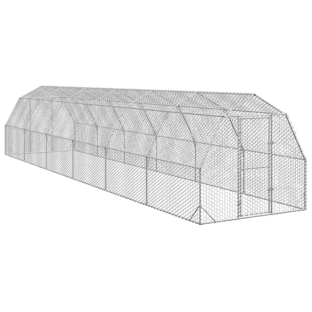 Chicken Run Large Outdoor Coop 2.5x12x2.25m Galvanised Steel Hexagonal Mesh Silver