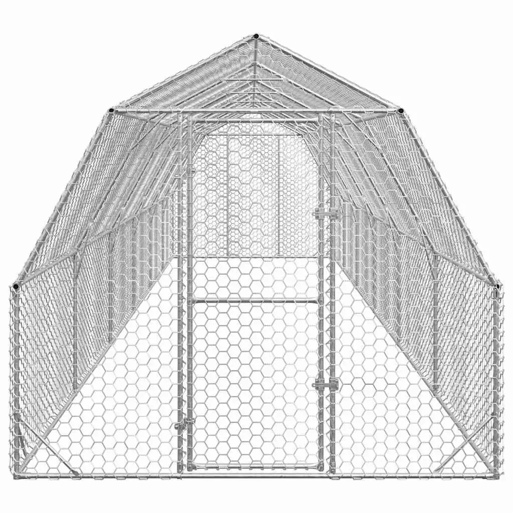 Chicken Run Large Outdoor Coop 2.5x12x2.25m Galvanised Steel Hexagonal Mesh Silver