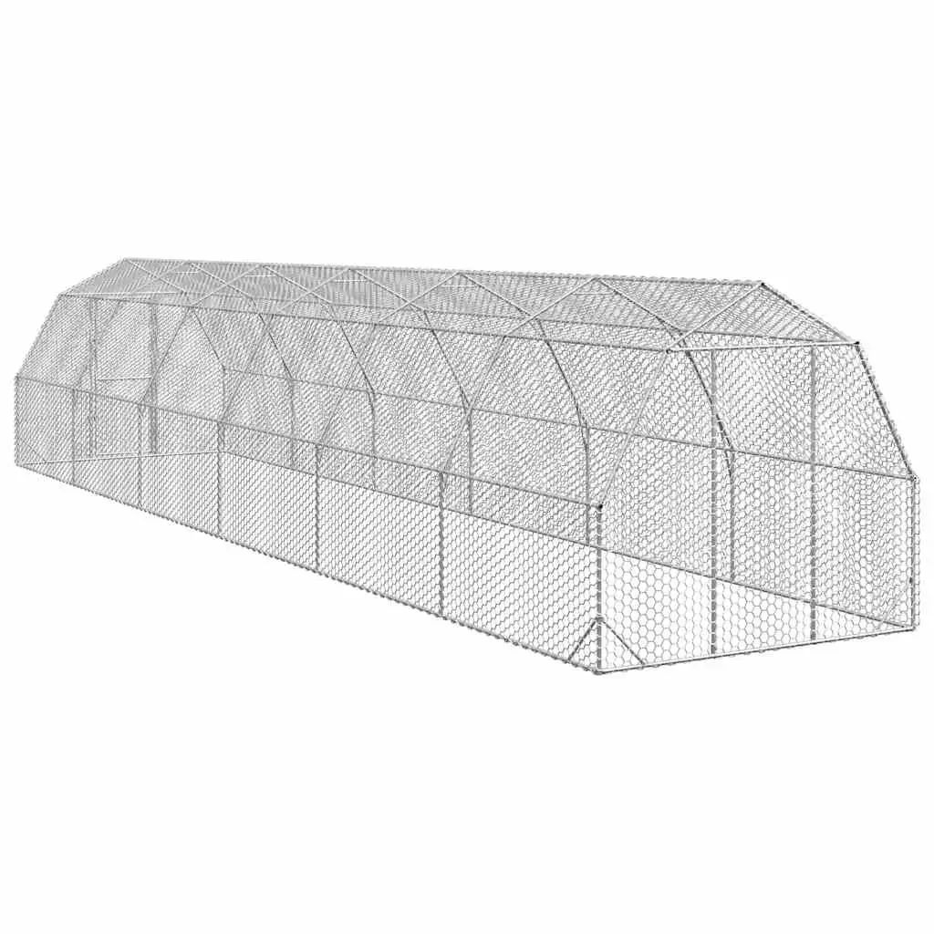 Chicken Run Large Outdoor Coop 2.5x12x2.25m Galvanised Steel Hexagonal Mesh Silver
