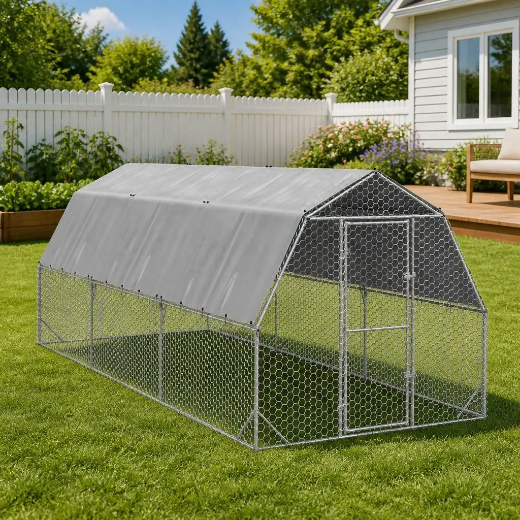 Chicken Run Walk-In Coop 2.5x6x2.25m Silver Galvanised Steel Small Animal Habitat Enclosure