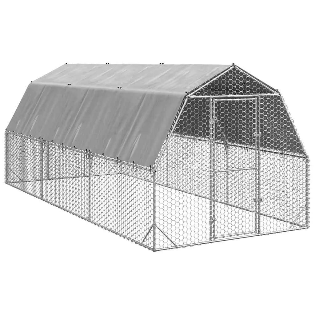 Chicken Run Walk-In Coop 2.5x6x2.25m Silver Galvanised Steel Small Animal Habitat Enclosure