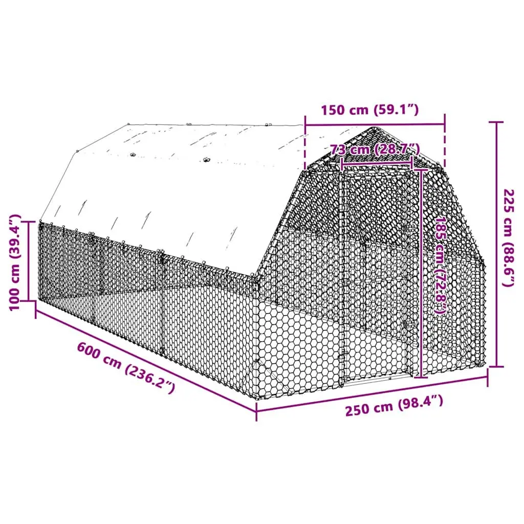 Chicken Run Walk-In Coop 2.5x6x2.25m Silver Galvanised Steel Small Animal Habitat Enclosure