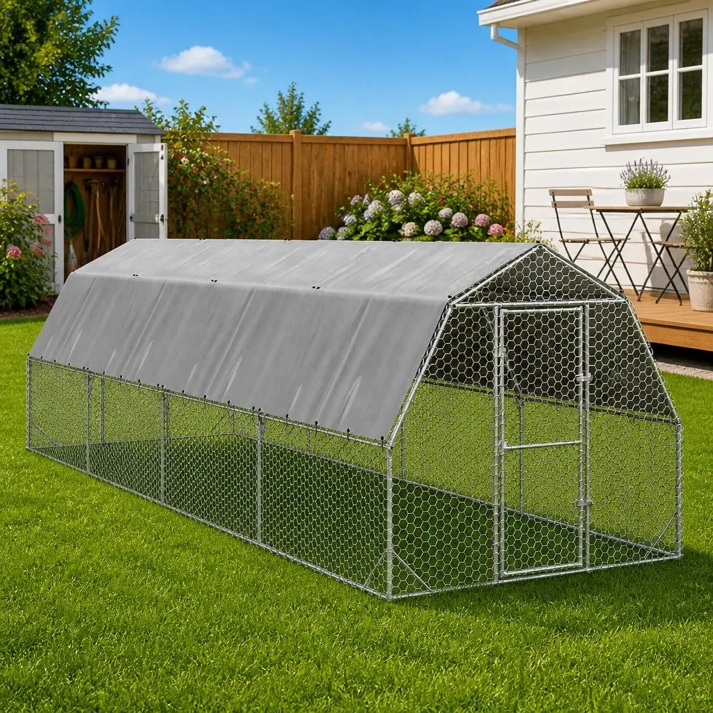 Chicken Run Hexagonal Mesh Walk-In Coop Large Poultry Enclosure Silver