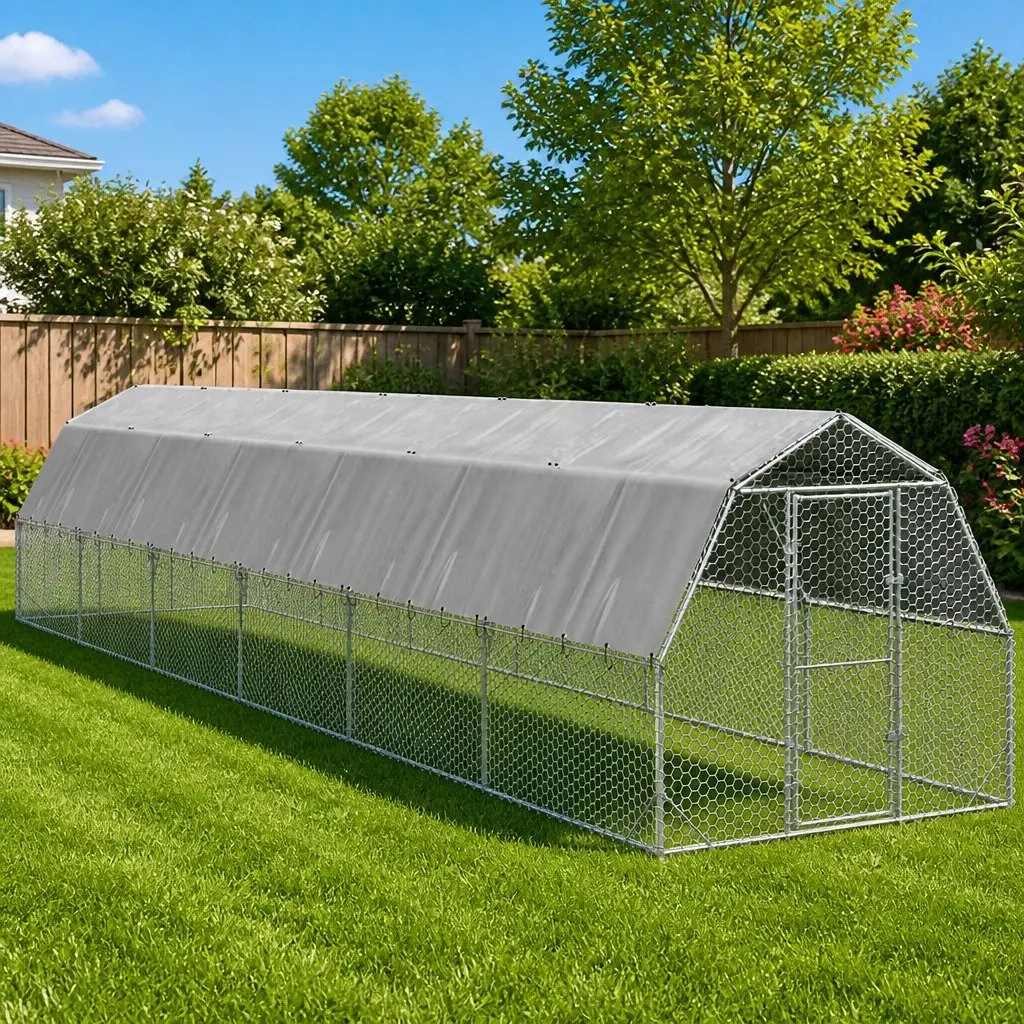 Chicken Run Walk-In Coop 2.5x12x2.25m Galvanised Steel Frame Silver