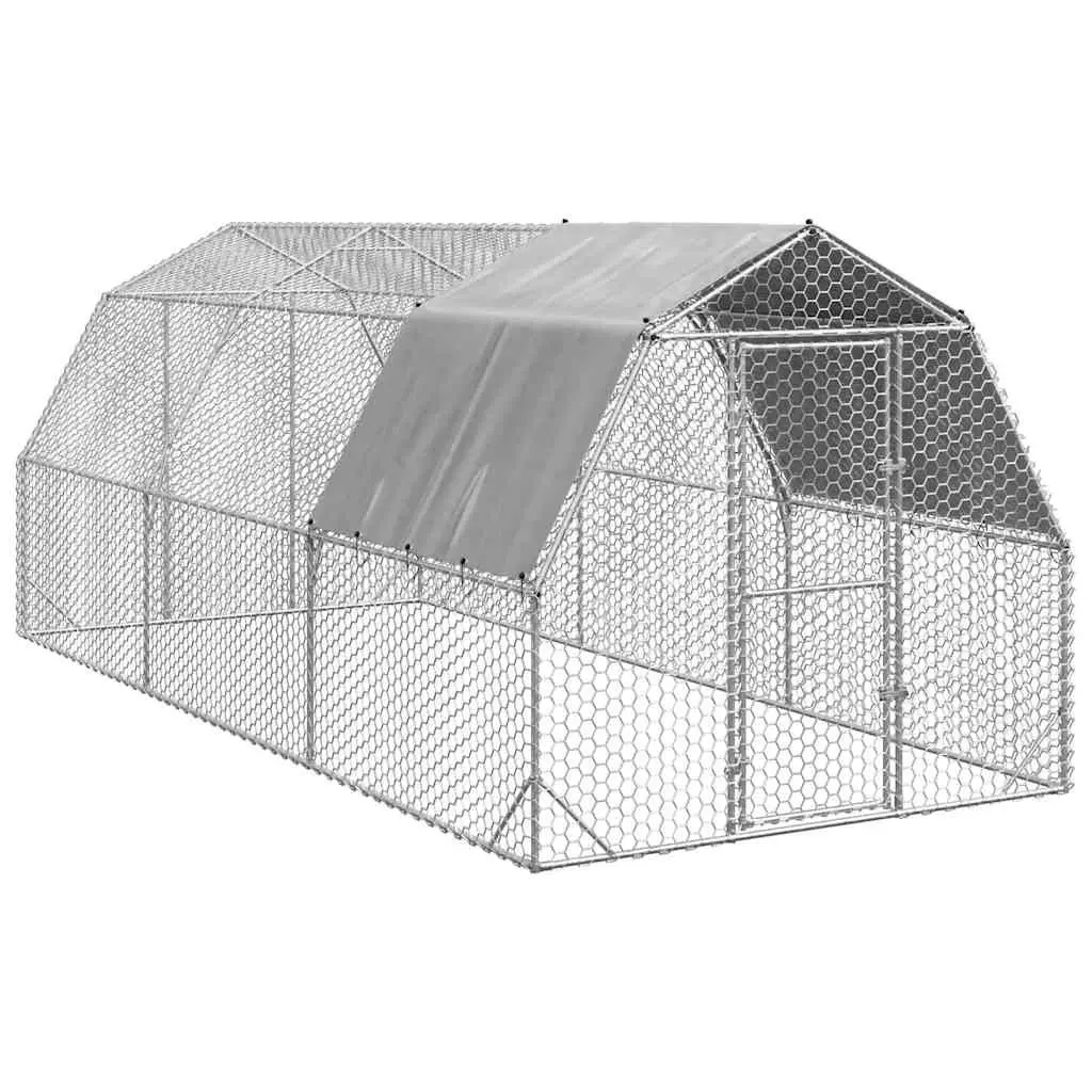 Chicken Run Walk-In Coop Galvanised Steel Frame Hexagonal Mesh 2.5 x 6 x 2.25 m Silver